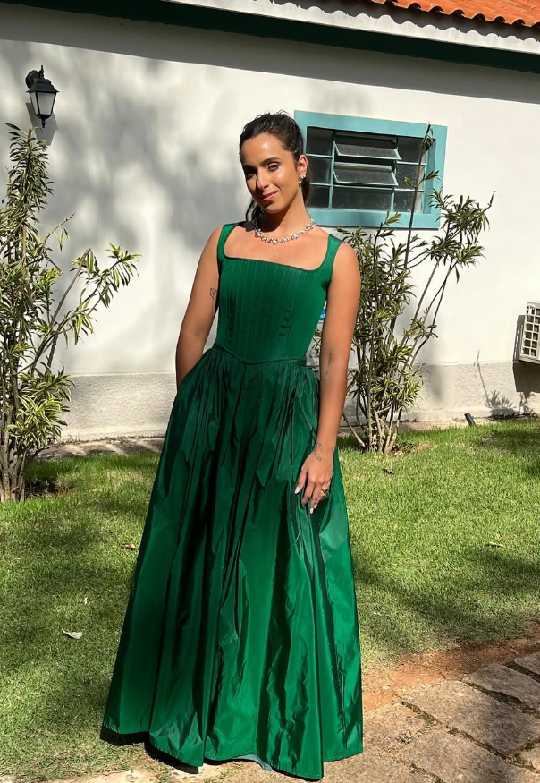 Green A Line Straps Corset Satin Long Prom Dress Evening Dress DP1337
