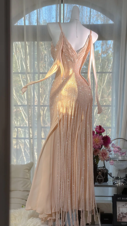 Fairy Elegant A Line Beaded Chiffon Long Graduation Prom Dress DP4943