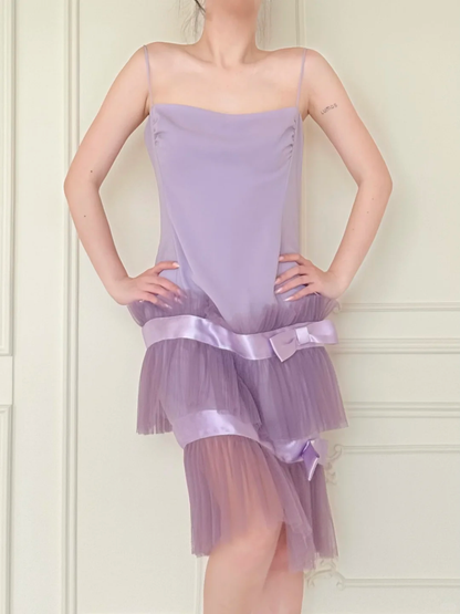 Lilac A Line Spaghetti Strap Satin Layered Tulle Short Prom Dress Homecoming Dress DP5431