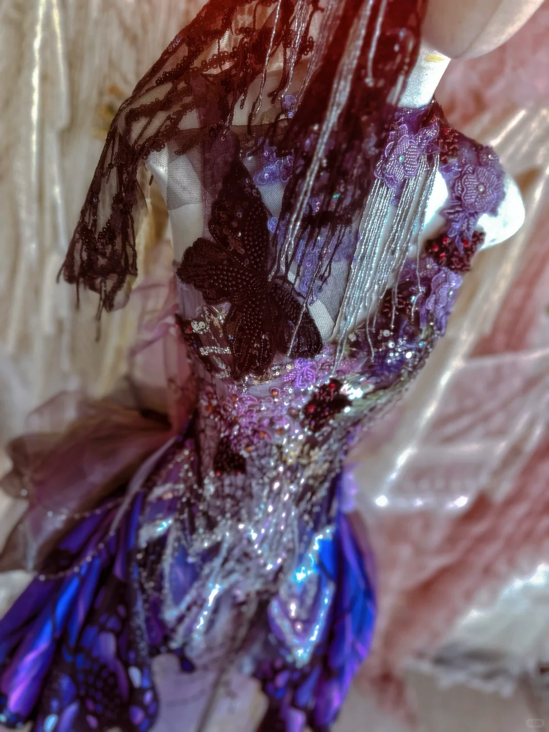 Purple Butterfly Ball Gown V Neck Exquisite Beaded Satin Tulle 16th Birthday Dress Prom Dress DP3813