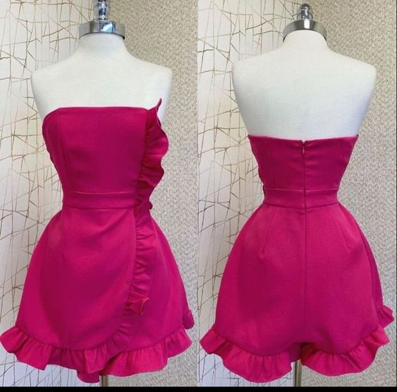 Cute Strapless Hot Pink Short Homecoming Dress Birthday Dress DP569