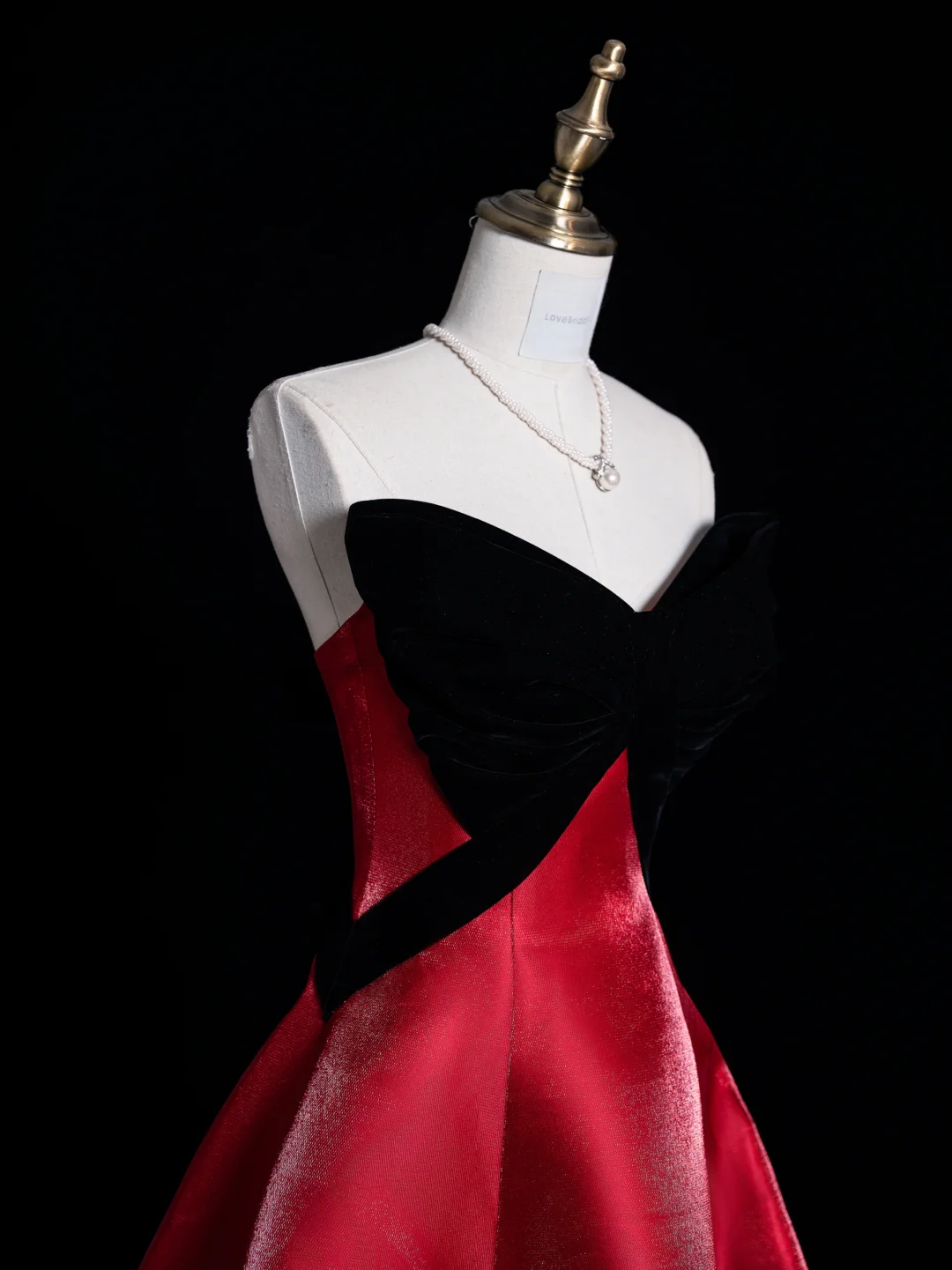 Black Bow A Line Strapless Burgundy Satin Long Prom Dress Graduation Prom Dress DP1968