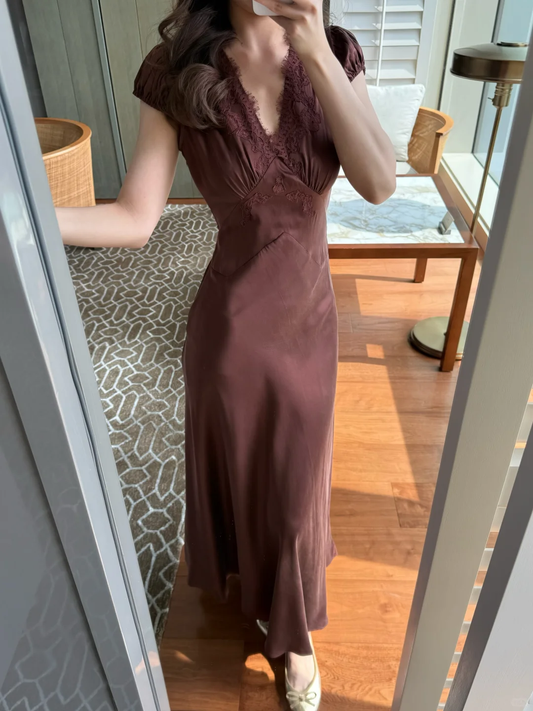 Classic Simple Brown Satin Prom Dress Evening Dress DP5170