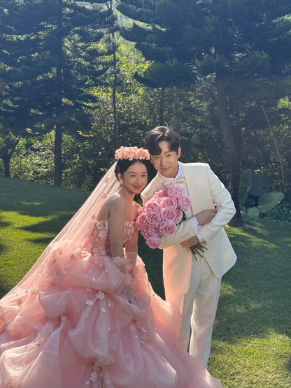Pink Vintage Ball Gown Strapless Floral Layered Tulle Prom Dress Party Dress DP5010