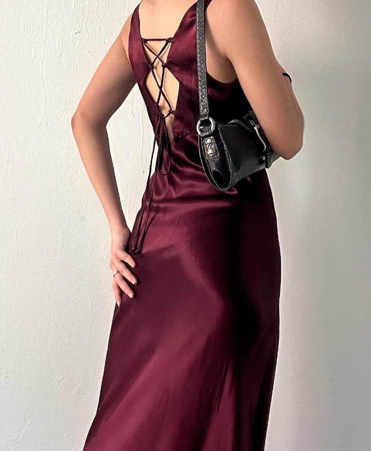 Vintage Mermaid Straps Burgundy Satin Long Prom Dress Evening Dress DP1367
