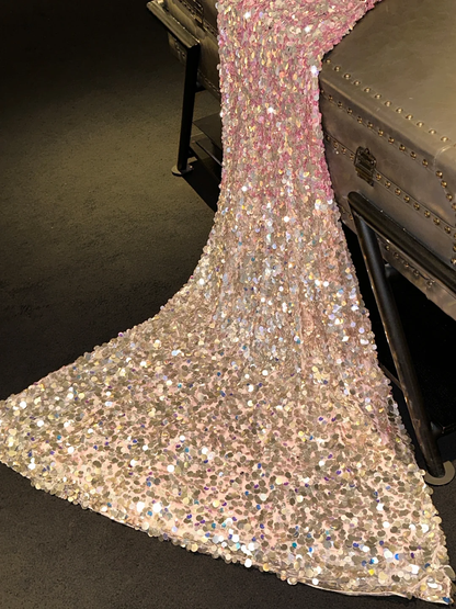 Stunning A Line V Neck Pink Silver Sequin Long Prom Dress Graduation Prom Dress DP2038