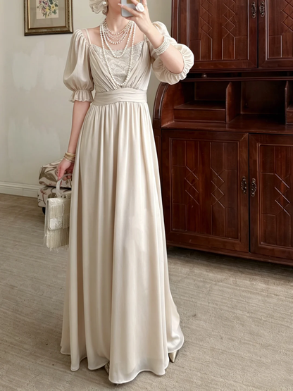 Pretty A Line Spaghetti Straps Beaded Satin Long Prom Dress Evening Dress DP6790