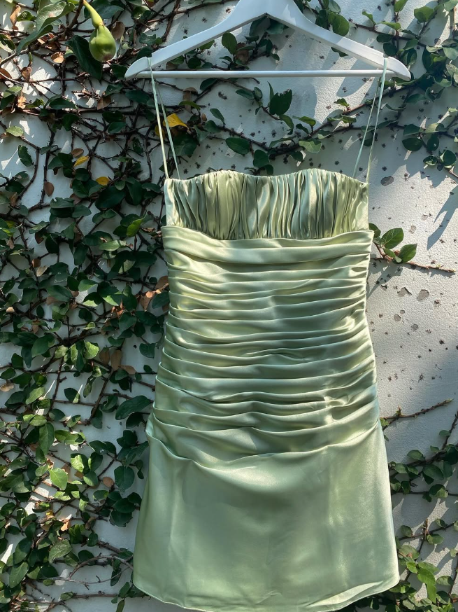 Simple Sheath Spaghetti Strap Pleated Satin Short Homecoming Dress Cocktail Dress DP2849