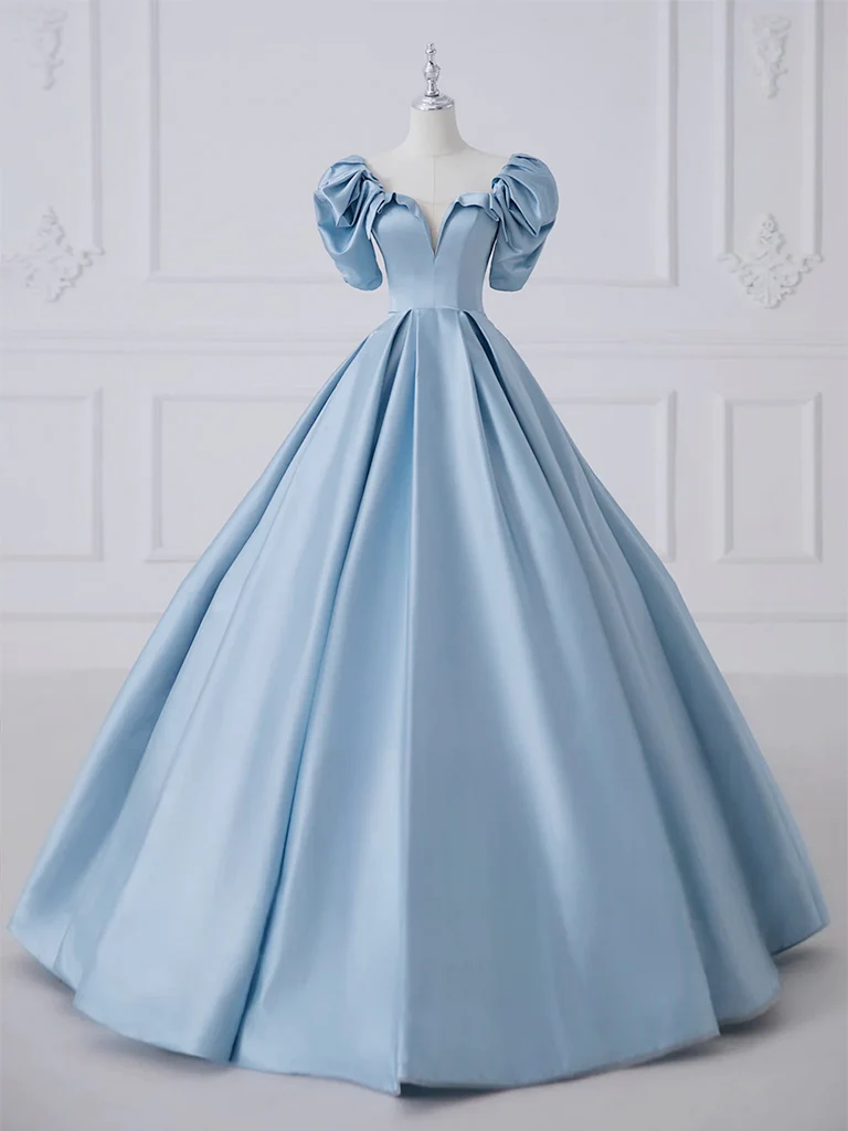 Elegant Satin Blue Long Prom Dress Formal Evening Dress Ball Gown DP029