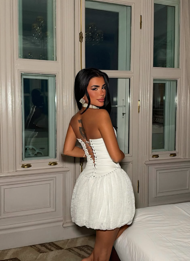 Sweety White A Line Strapless Satin Lace Short Prom Dress Homecoming Dress DP8201