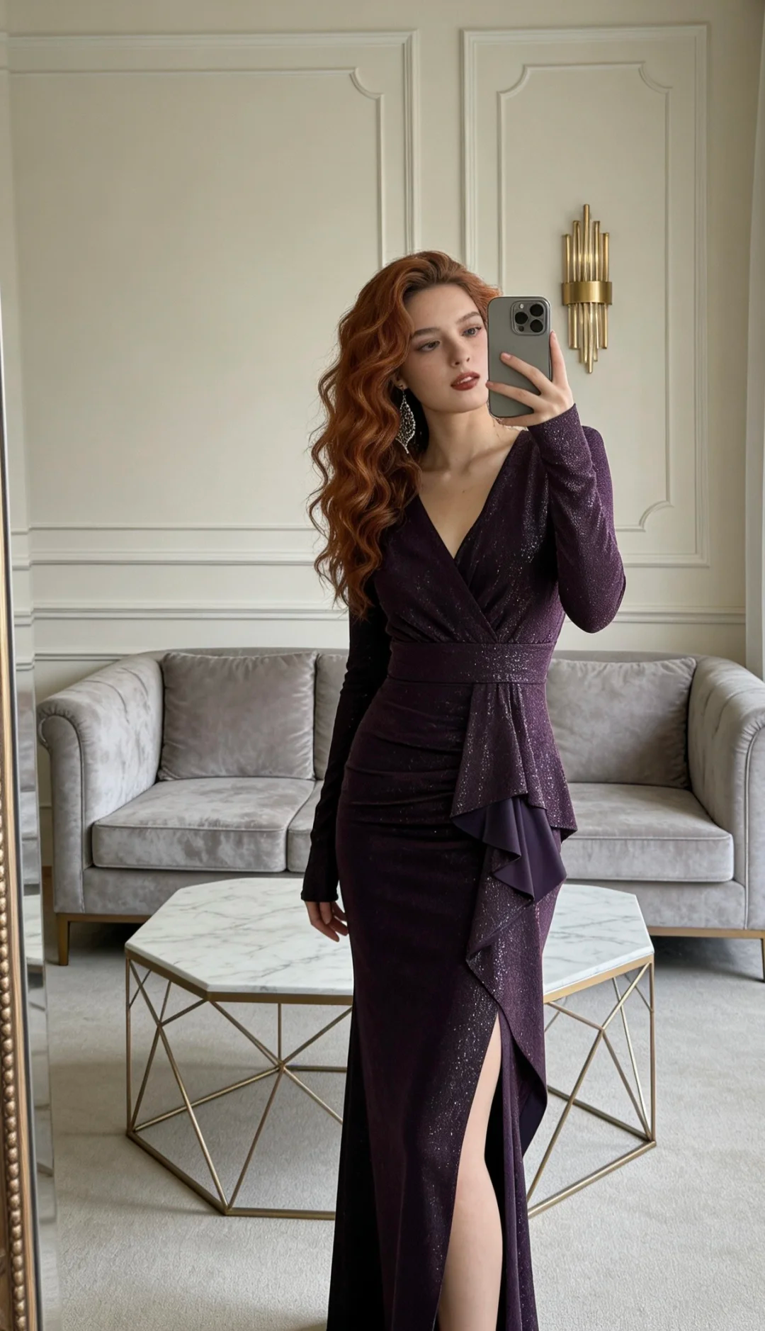 Elegant Dark Purple Mermaid Long Selvee Sequin Prom Dress Evening Dress with Slit DP5150