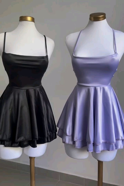 Simple Short Birthday Dress Satin Backless Homecoming Dress DP496