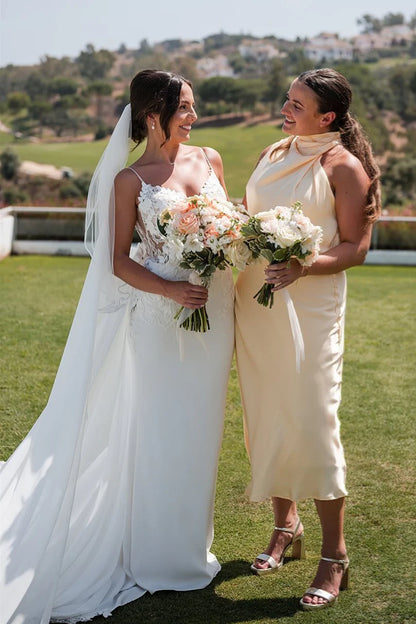 Mock Neck Butter Satin Long Bridesmaid Dress DP5866