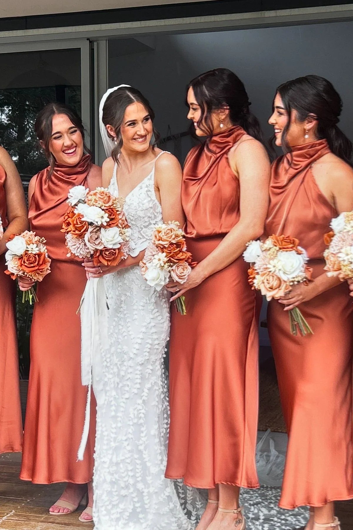 Mock Neck Butter Satin Long Bridesmaid Dress DP5866