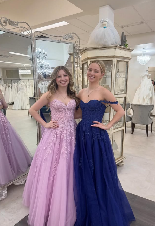 Navy Blue A Line Straps Appliques Tulle Long Prom Dress Evening Dress DP5945