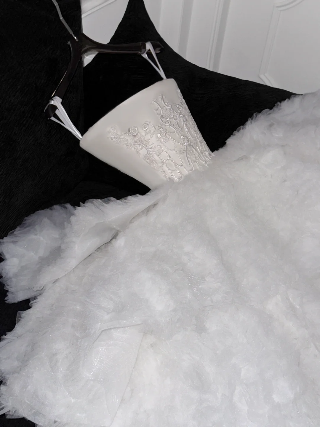 Elegant A Line Strapless Embroidery White Satin Tulle Long Sweep Prom Dress Wedding Dress DP2572