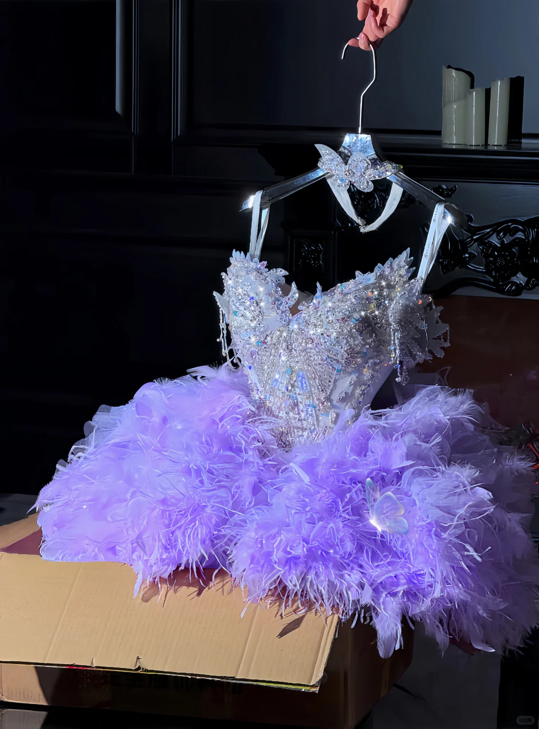 Stunning A Line Sweetheart Neck Beaded Purple Feather Tulle Short Homecoming Dress DP2639