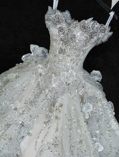 Stunning Shiny Ball Gown Sequin Beaded Tulle Prom Dress Graduation Prom Dress DP5048