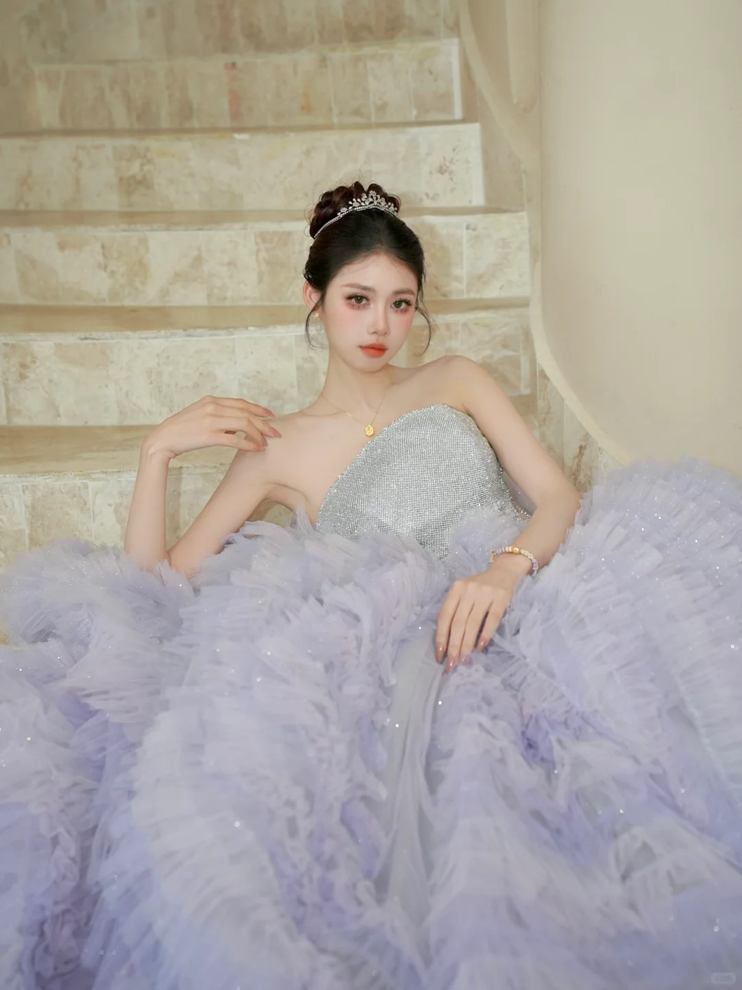 Gorgeous Ball Gown Strapless Silver Sequin Purple Tulle Long Party Dress Prom Dress DP2505