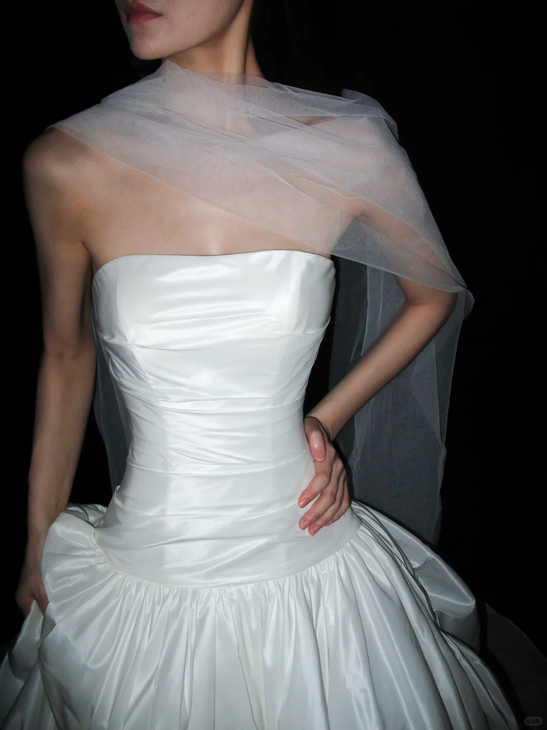 Pretty White Ball Gown Strapless Pleated Satin Long Train Wedding Dress DP8096