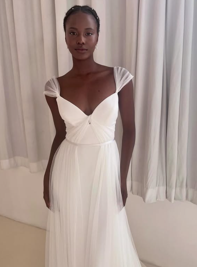 Pretty A Line Straps White Tulle Satin Long Wedding Dress DP4301