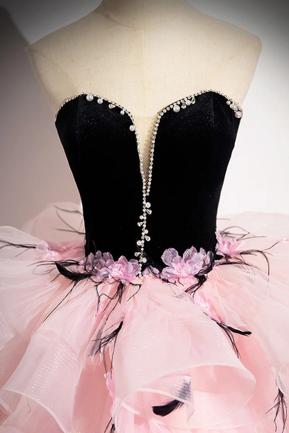 Beautiful Pink Tulle Appliques Beaded Strapless Prom Dress Quinceanera Dress DP354