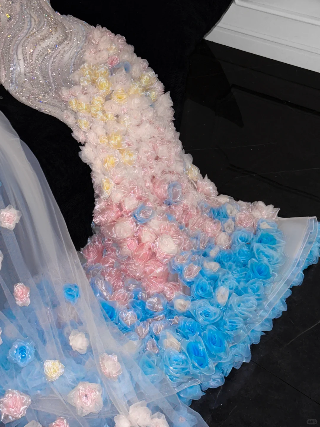 Stunning Mermaid Round Neck Rhinestone Flower Tulle Prom Dress Party Dress DP2681
