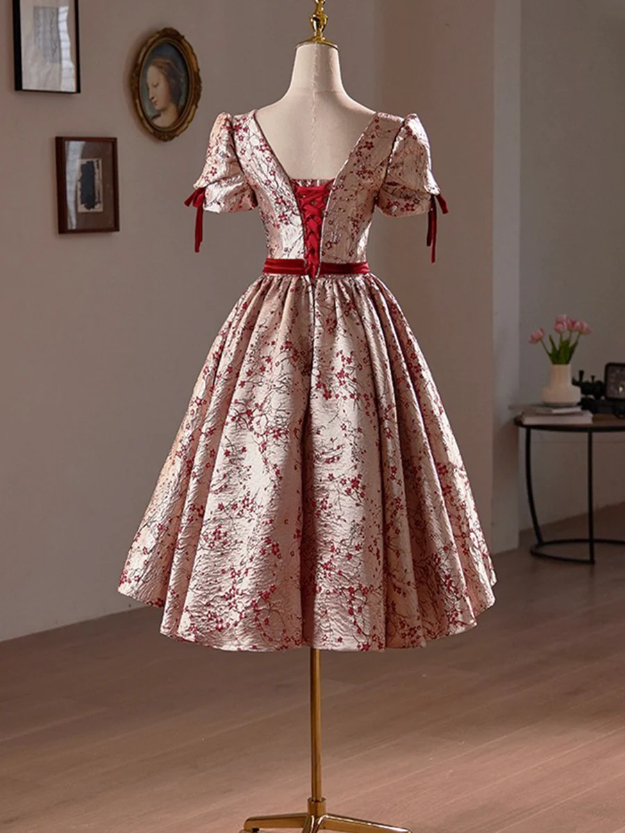 Cute Floral Satin Short Prom Dress Homecoming Dress DP316