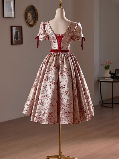 Cute Floral Satin Short Prom Dress Homecoming Dress DP316