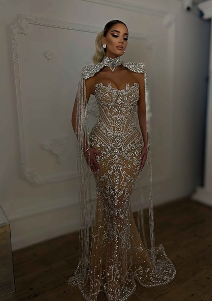 Shiny Mermaid Sweetheart Neck Exquisite Rhinestone Long Prom Dresses DP4625