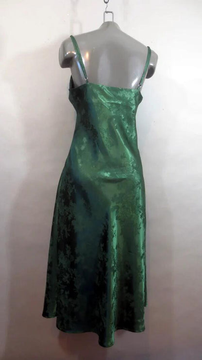 Green Spaghetti Straps Vintage V Neck Prom Dress DP515