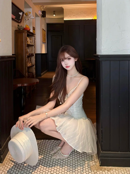 Cute A Line Spaghetti Strap White Lace Tulle Mini Homecoming Dress Cocktail Dress DP2618