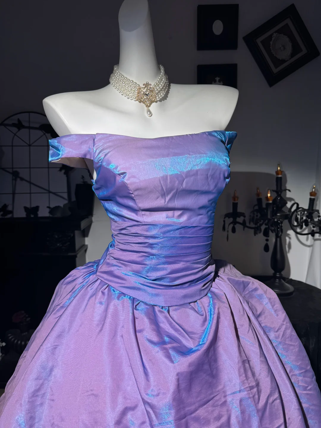 Vintage Ball Gown Off the Shoulder Purple Satin Prom Dress Quinceanera Dress DP6963