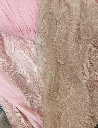 Gentle Mermaid V Neck Light Pink Lace Chiffon Long Prom Dress Wedding Guest Dress DP4274