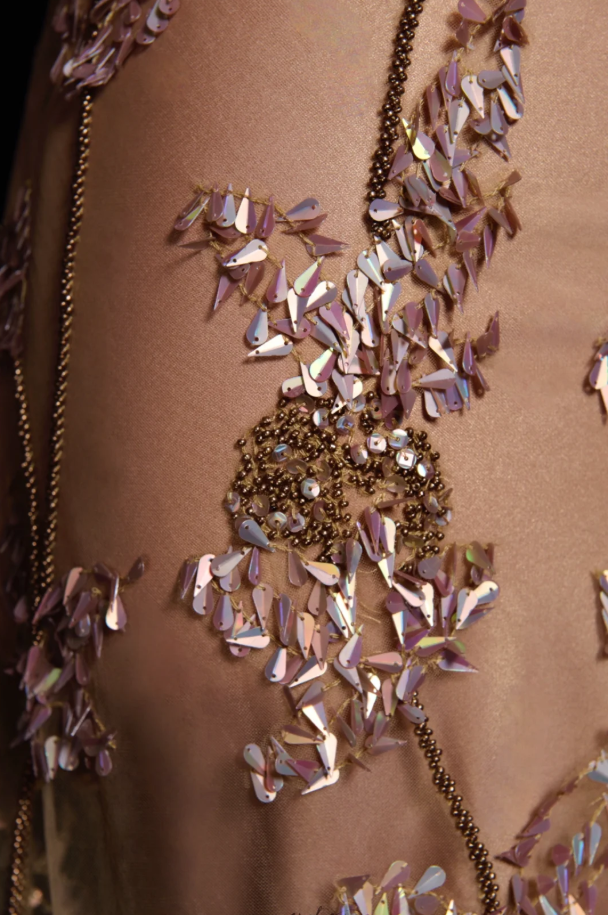 Vintage Brown A Line Straps Beaded Sequin Satin Short Homecoming Dress DP4469