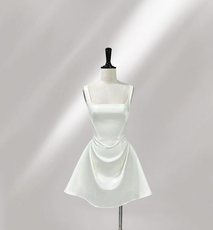 Simple Sequare Neck White Satin Homecoming Dress Bridesmaid Dress DP541