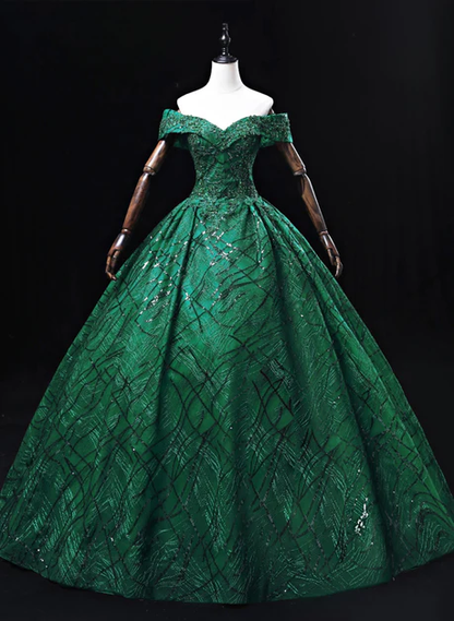 Gorgerous Green Tulle Sequin  Ball Gown Long Prom Dress Sweetheart Sweet 16 Dress DP608