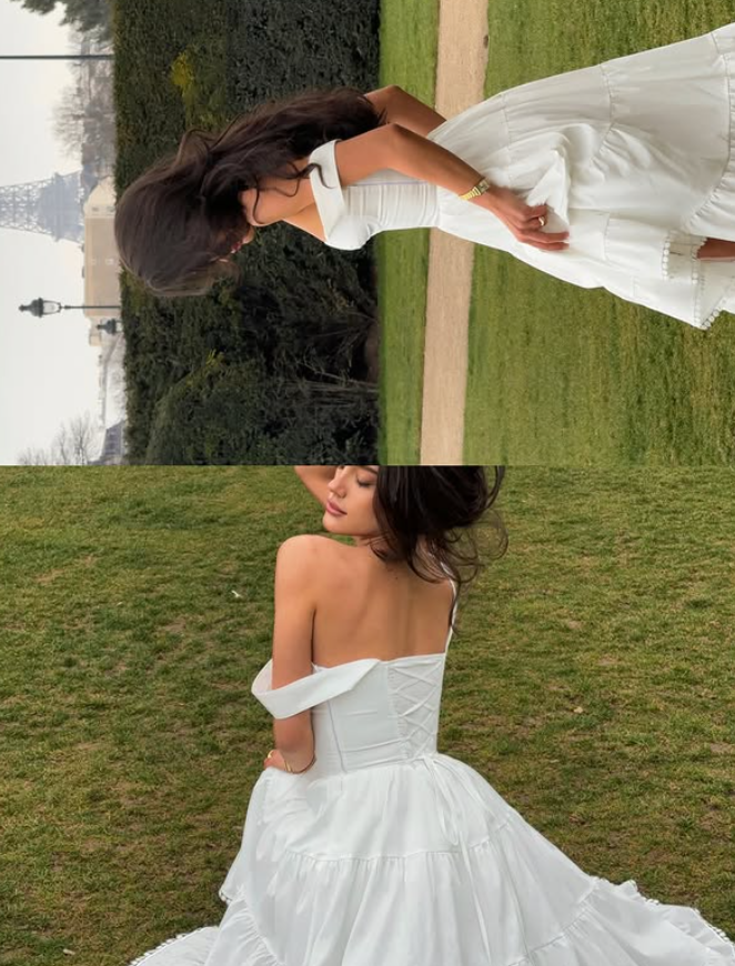 Simple A Line Spaghetti Straps White Satin Prom Dress Evening Dress DP6037