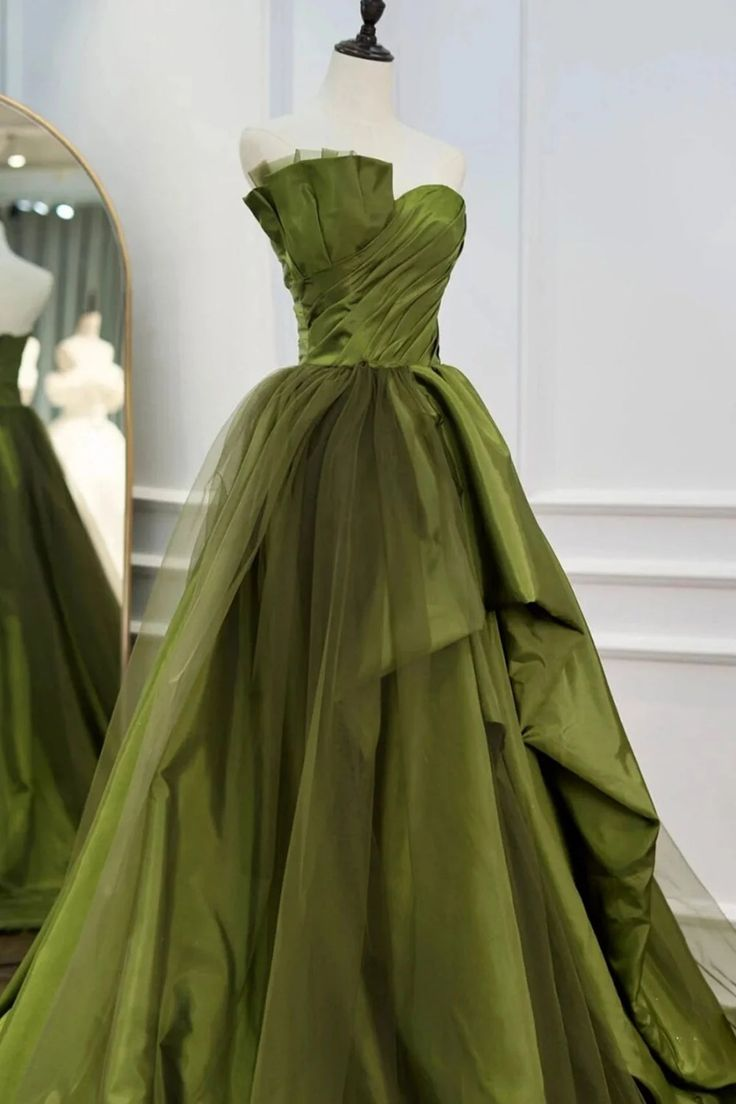 Green Satin Tulle Sweetheart Long Party Dress Prom Dress DP639