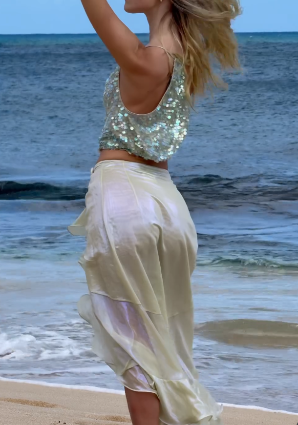 Shiny Mermaid Spaghetti Strap Sequin Satin Two Piece Prom Dress Party Dress DP3779