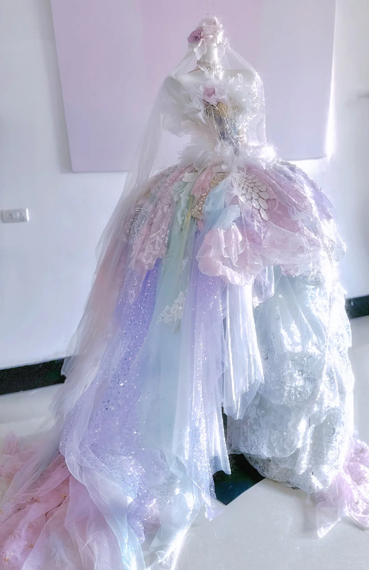 Multi-color Ball Gown Strapless Floral Sequin Tulle Prom Dress 16th Birthday Dress DP3793