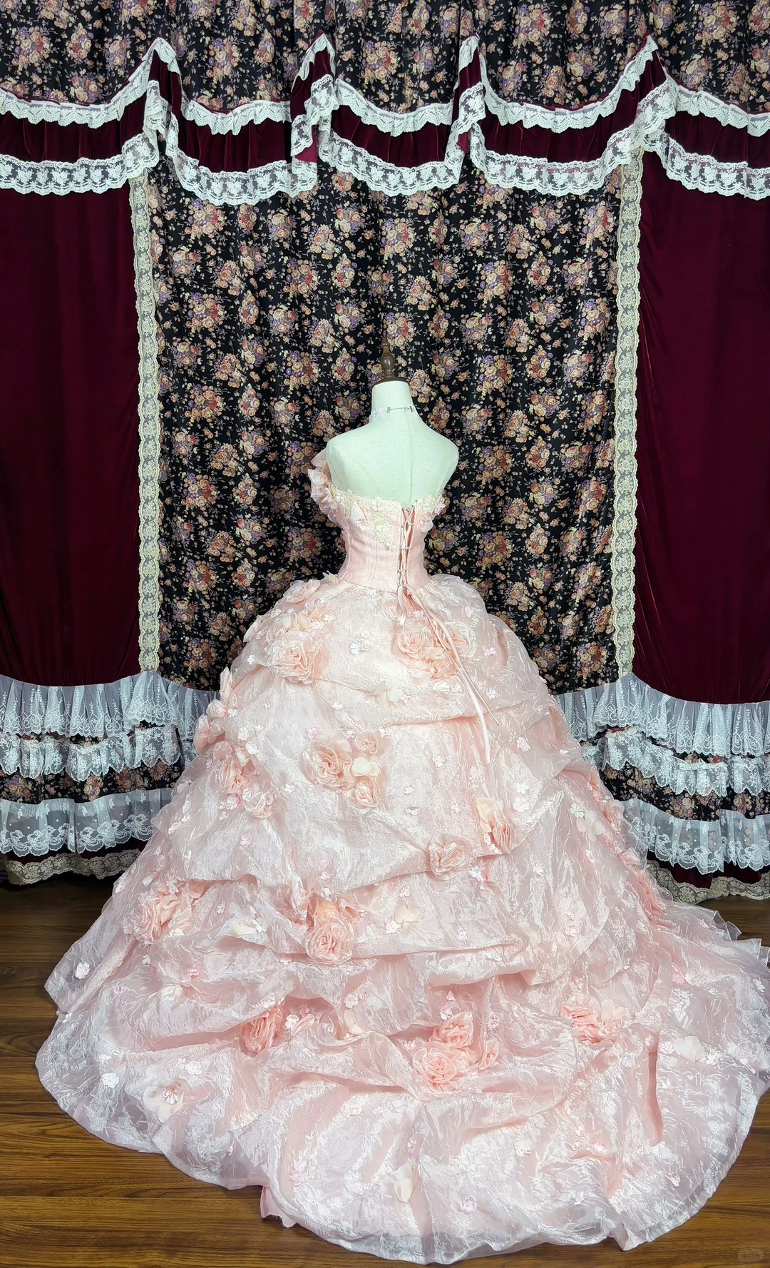 Vintage Princess Light Pink Ball Gown Floral Layered Organza Prom Dress Sweet 16 Dress DP5653