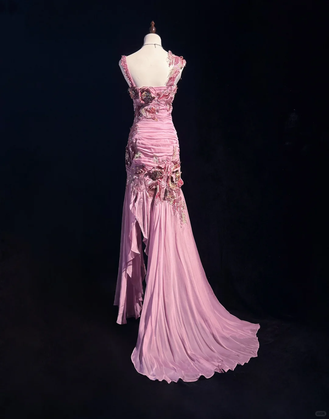 Vintage Mermaid Straps 3D Flower Beaded Chiffon Chiffon Long Prom Dress Party Dress with Slit DP2767