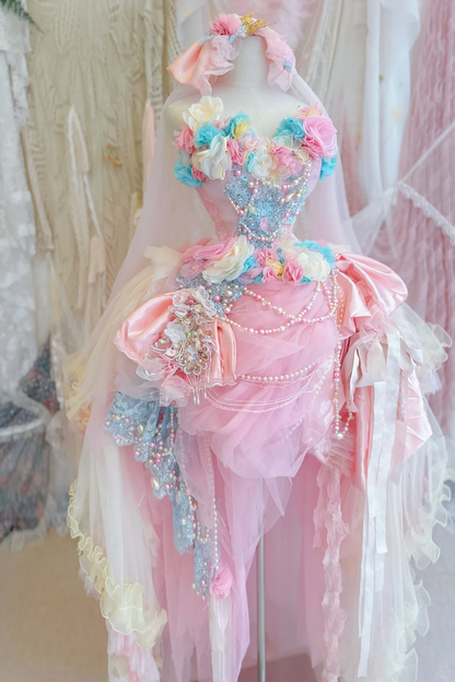 Pink Ball Gown Sweetheart Neck Floral Exquisite Beaded Tulle 16th Birthday Dress Prom Dress DP3815