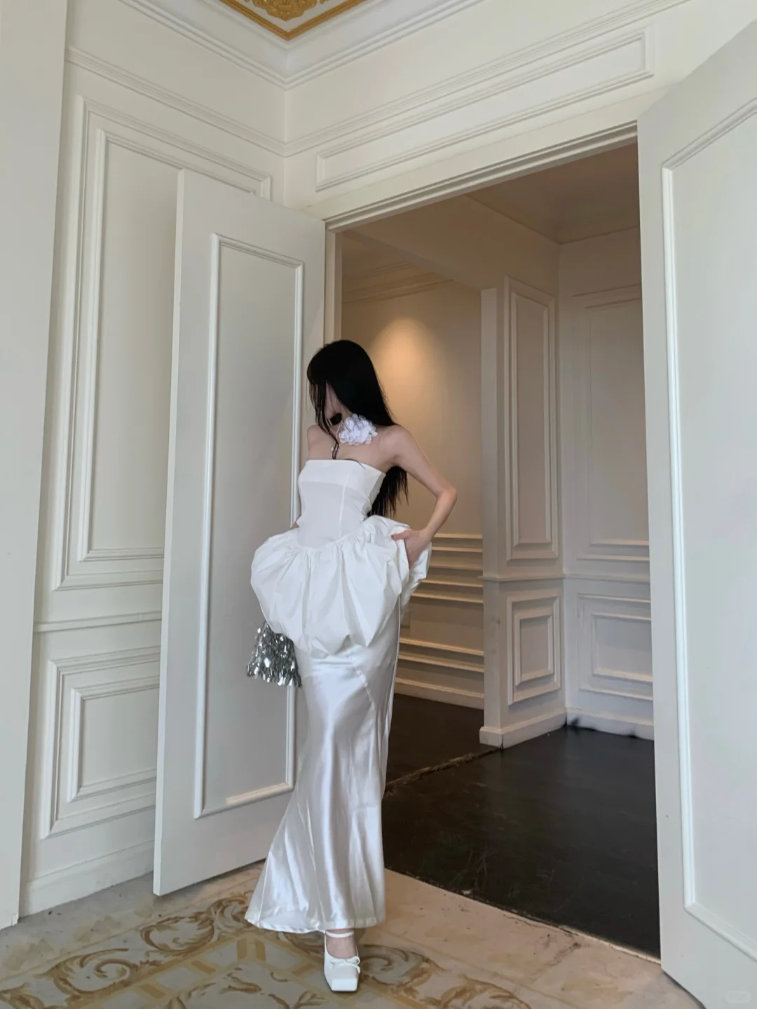 Unique Mermaid Strapless White Satin Prom Dress Evening Dress DP3846