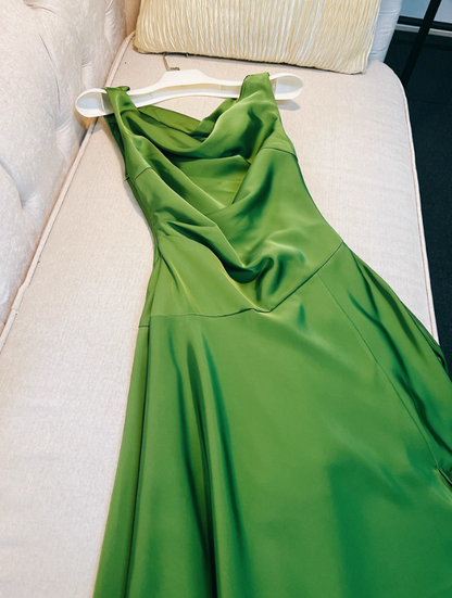 Classic Green A Line Straps Simple Satin Prom Dress Party Dress Date Dress DP4458