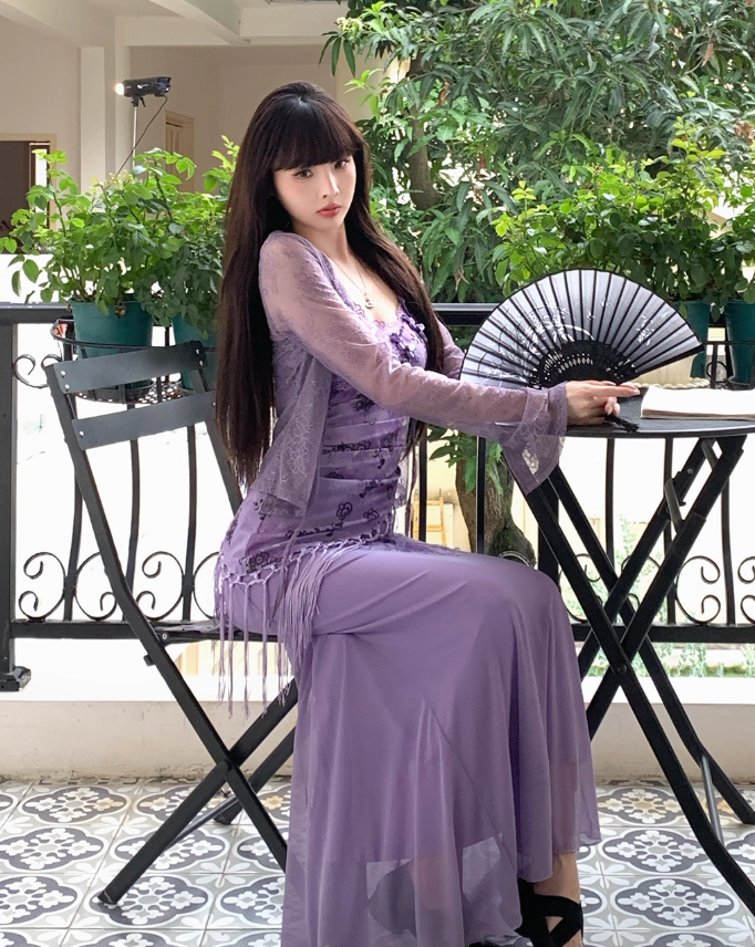 Purple Print Floral Mermaid Spaghetti Straps Chiffon Long Date Dress Party Dress Outfits DP3425