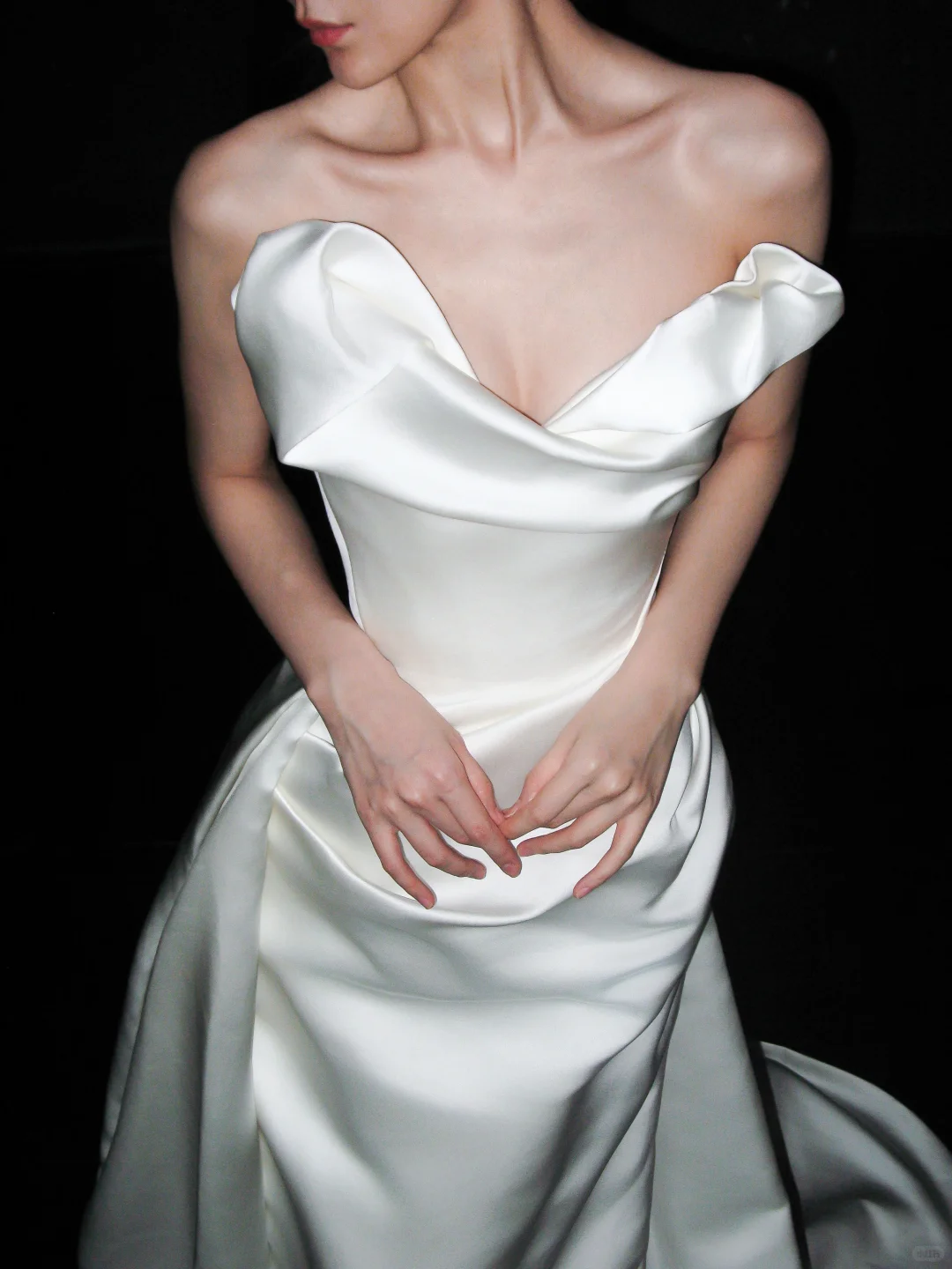 High-class Unique A Line Strapless White Satin Long Wedding Dress DP6377