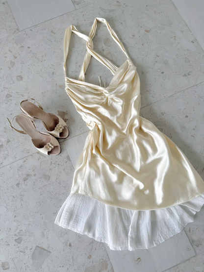 Gentle A Line Straps Light Apricot Satin Backless Short Prom Dress Homecoming Dress DP6452