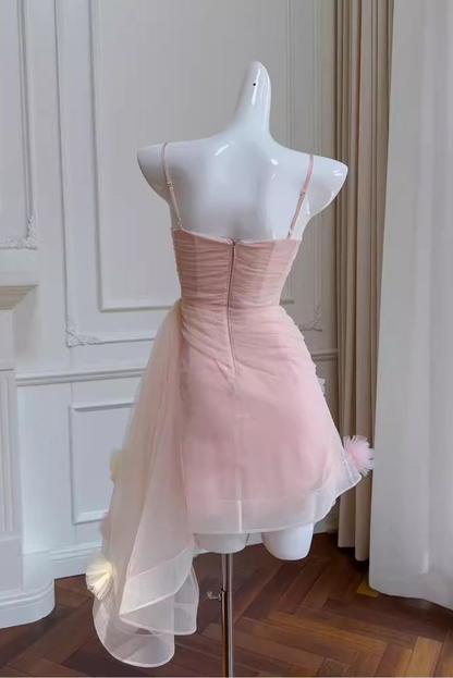 Fairy Pink Spaghetti Straps Tulle Birthday Short Prom Dress Homecoming Dress DP498